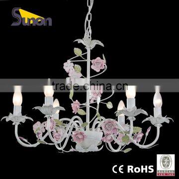 SD0950/6 Rural Style Wrought Iron With Peony Flower Chandelier