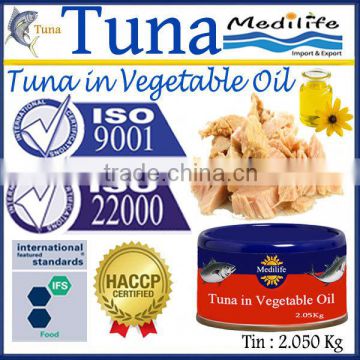 Tuna in Vegetable Oil, Chunk Tuna in Vegetable Oil canned, 100% High Quality of Tuna, Fresh Tuna in Vegetable Oil, 2.050 kg