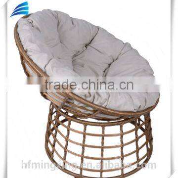 Patio handweave rattan stel frame saucer chair with pouf