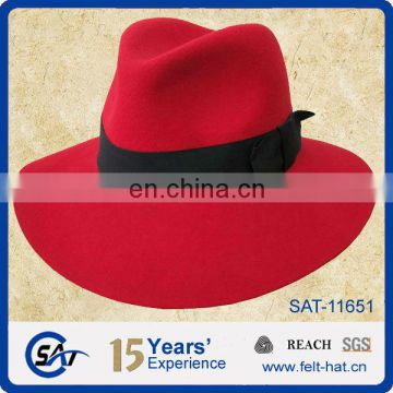 red charming womens 100% wool felt fedora floppy hat