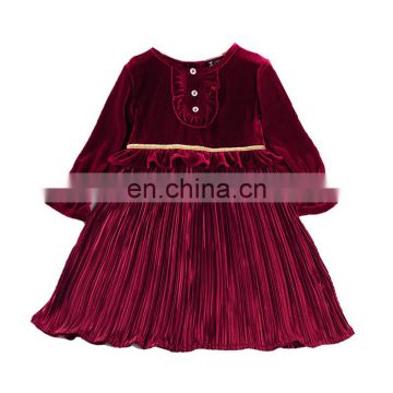 2020 autumn childrens girls red pleated dress