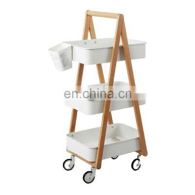 Factory Supply Provide Customization Innovative Design Kitchen Metal Beech Cart Trolley