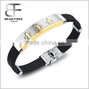 Factory directly Mens Cuff Bangle Bracelet Stainless Steel Silicone Rubber Gold Black Silver satin-finished