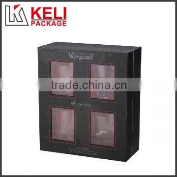 OEM design 4 PVC windows cardboard packaging box for 4 liquor glass