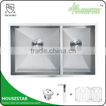 Undermount Double Bowl Handmade Stainless Steel Kitchen Sink for Prefab Homes