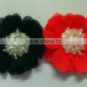 coloful chiffon fabric flower with crystals for shoes