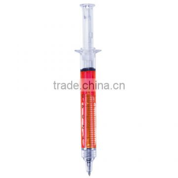 New arrival plastic syring ball pen with cloured liquid