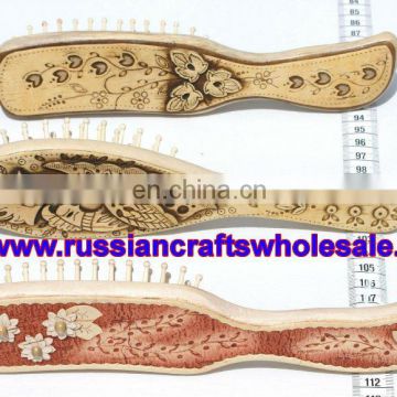Combs Russian Wood Craft Souvenir Elm Tree Tribal Style Wooden with Ethnic Ornament, Folk Art and Crafts Wholesale