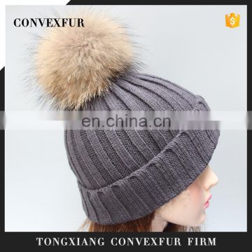 2015 Winter fur pompon hats knitting wool hat female high quality knitted hat with ball top for women