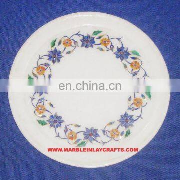 Indian Marble Inlay Plate, Marble Inlay Round Plate