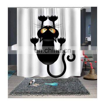 Digital printing Black cat shower curtain with hooks