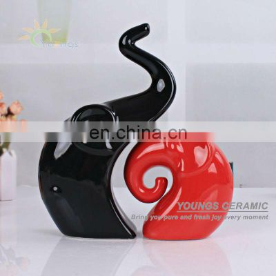 Chinese Black And Red Color Glazed Modern Home Decorative Ceramic Elephants