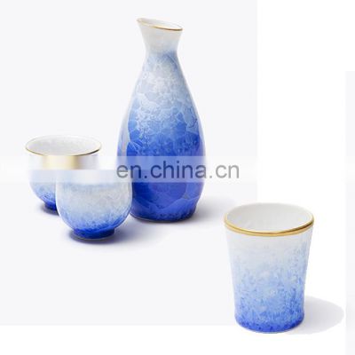 Japan Traditional Color Variations Crystalline Glaze Bottle Cup Sake Set