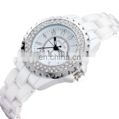 SKONE 7242 Luxury Elegant White Black Ceramic Lady Watches Fashion Women Rhinestone Quartz Wristwatch