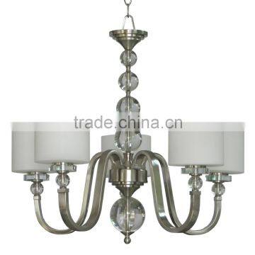 5 light chandelier(Lustre/La arana) in satin steel finish with dove white glass shades CH2009-5SS