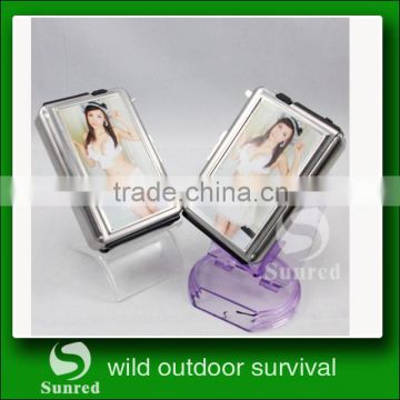 2014 fashion metal automatic cigarette case with refillable flame lighter