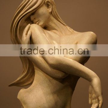 Nude Statue Woman Gold Marble Stone Hand Sculpture Carved
