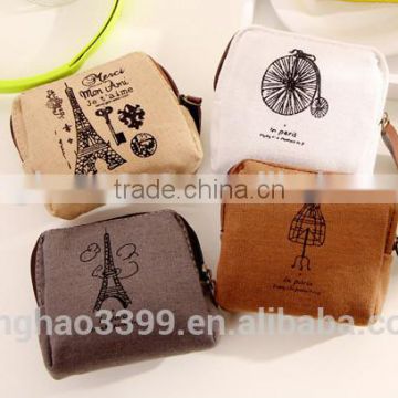 fashion creative wallet eiffel pattern cheap coin purse cute canvas wallet