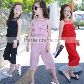 FML 2016 New summer children girl Chiffon shirt+pant clothing set
