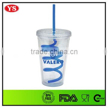16oz bpa free wholesale plastic custom printed mugs with curly straw