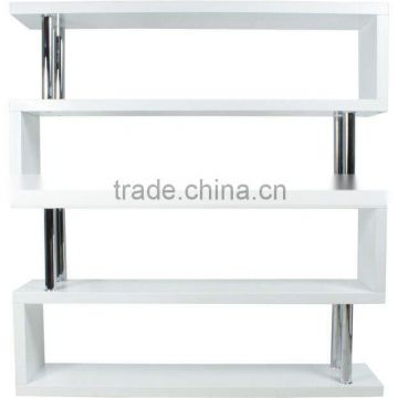 fashion MDF book shelf in high gloss white with chrome support