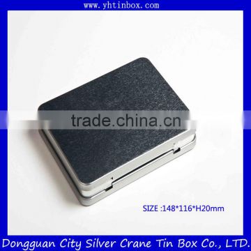 Rectangular decorative metal tin box with hinged lid for candy packaging