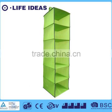 Eco friendly non-woven hanging clothes organizer 6 tiers green