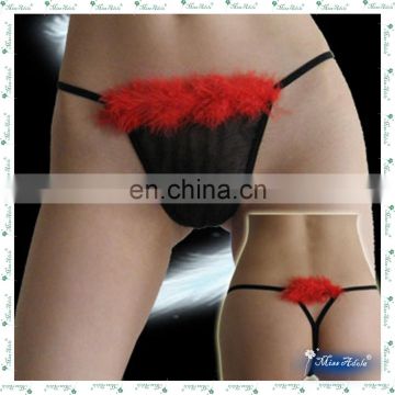 red fur black mesh ladies' sexy g-string