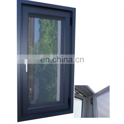New apartment german hardware weather resistance dark grey custom glass casement open aluminum alloy window with screen