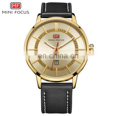 MINI FOCUS MF0033G Top Brand Men's Quartz Sport Wristwatch Date Clock Male Luxury Gold Leather Strap Military Watches