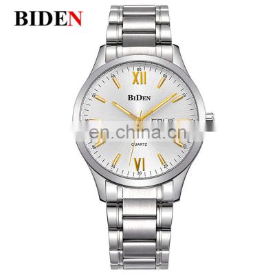BIDEN 0032 Simple Mens Stainless Steel Back Quartz Watches Display Case Auto Date Wristwatch