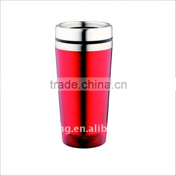 450ml double wall travel thermal mug with stainless steel inner plastic outer