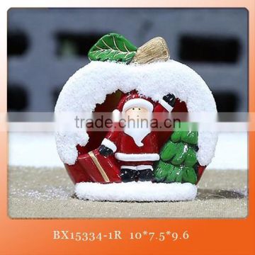Ceramic decorative christmas santa&apple present ornament with LED