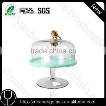 New Design Crystal Clear Glass Cake Dome with cake stand