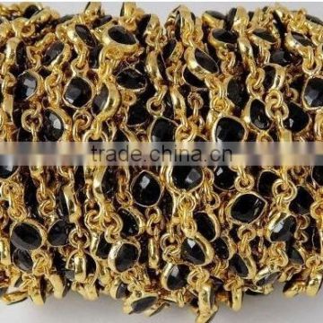 1 Feet Natural Black Onyx Heart Shape 24k Gold Plated 5x5mm Briolette Jewelry making Loose Gemstone Connector Chain