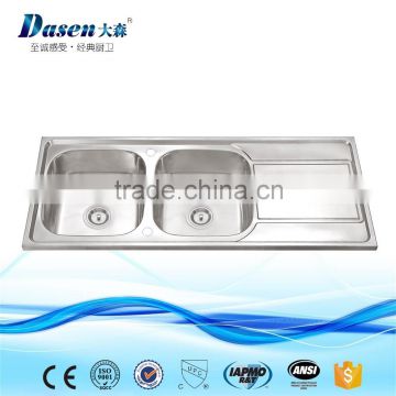 Philippines custom size double bowl rv kitchen sink with drain board