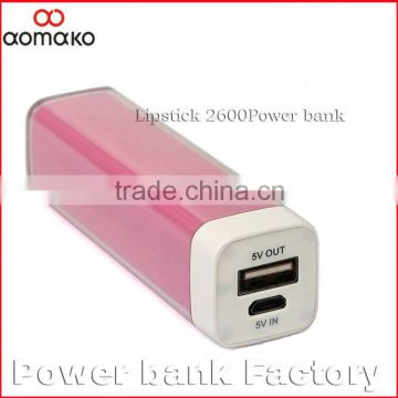 L261 lipstick 2600mah micro usb charger colorful L261 free customized slim power bank