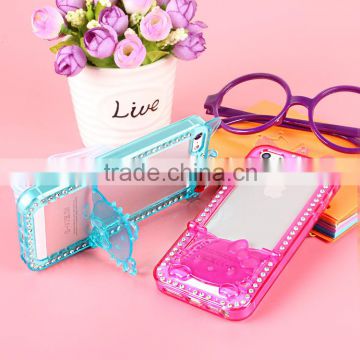 New Hot 3D TPU Hello Kitty Kickstand Bowknot with Diamond Edged Mobile Phone Case for iphone6 6plus