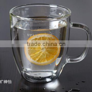 double wall glass cup with handle