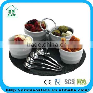 [factory direct] Dia30 Natural Edge Round shape 1 Tier Slate Cake Stand slate tray Item DGP-30CD2A