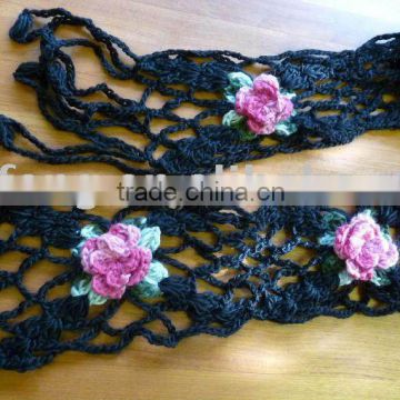 Scarf with black and flower stripe