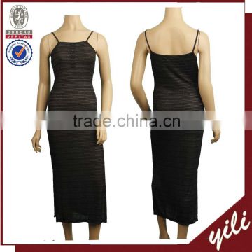 Backless bandage summer ladies sleeveless plain black long dress kurti HD150632315