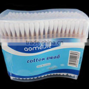 Aomeijie Brand 200-Tips Round PP Box Wooden Double Cotton Tips
