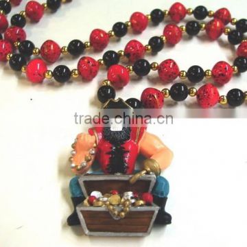 Hand Strung Beads Poly Medallion Mardo Gras Beads Plastic Necklace
