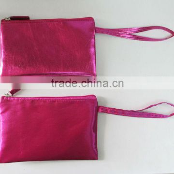 shiny metallic PU leather small pink purse for girls