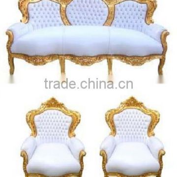 baroque white leather salon set