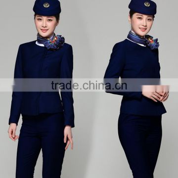 OEM Supply Woman Airplane Work Wear Blue Air Hostess Uniform