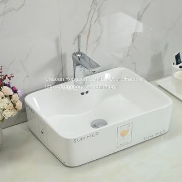 simple decal wash basin bathroom ceramic sink
