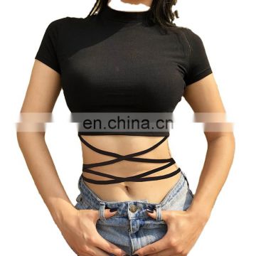 2020 Hot Wholesale Women's Simple Slim Sexy Strap Crop-top T-shirt