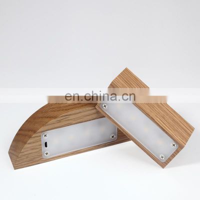 Cabinet lamp led usb rechargeable battery touch control wooden portable wall night light